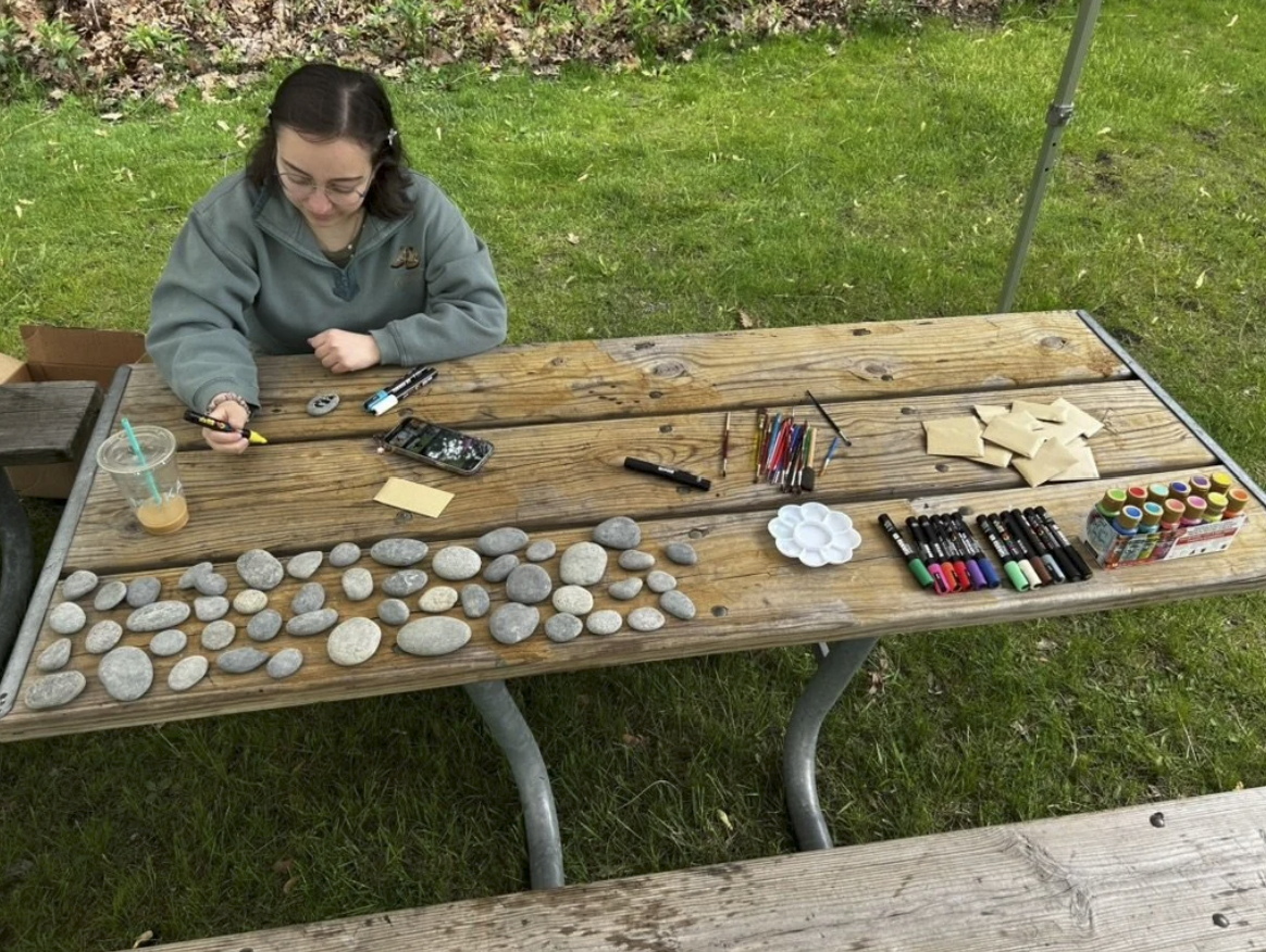 Rock painting activity at Eggers Grove Nature Block Party